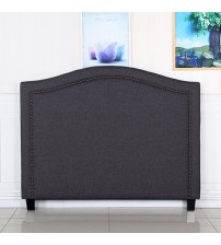 Carla Queen Charcoal Headboard with Curved Design & Metal Studded Buttons